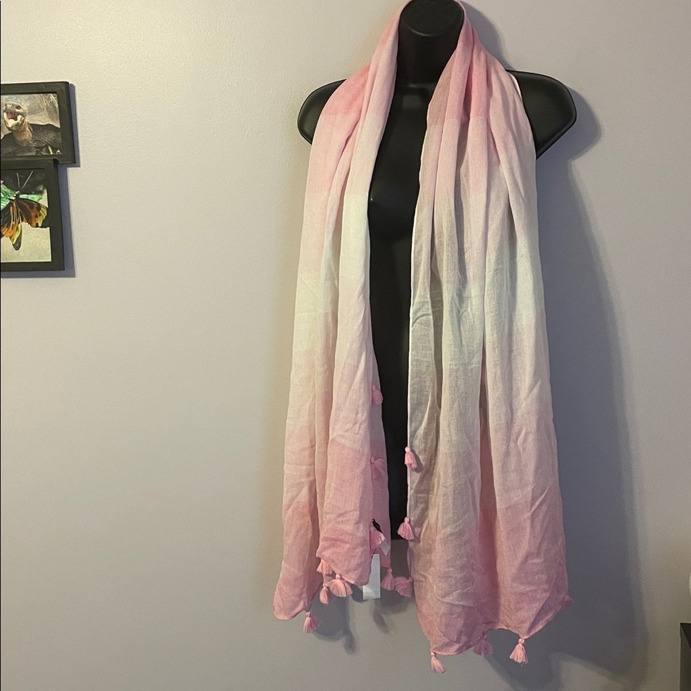 Talbots Pink Ombré Tassel Linen Cotton Blend Scarf or Coverup
